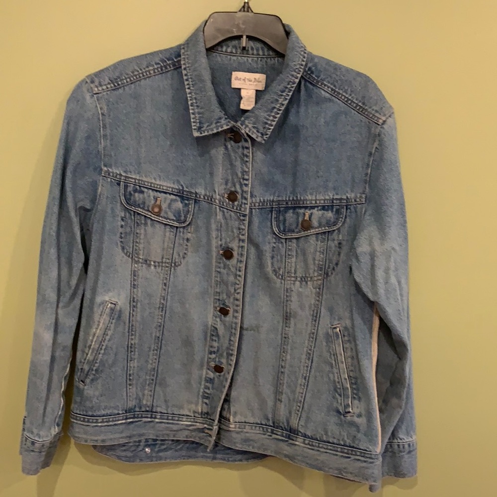 J. jill Jean jacket with tan ribbed sweater back